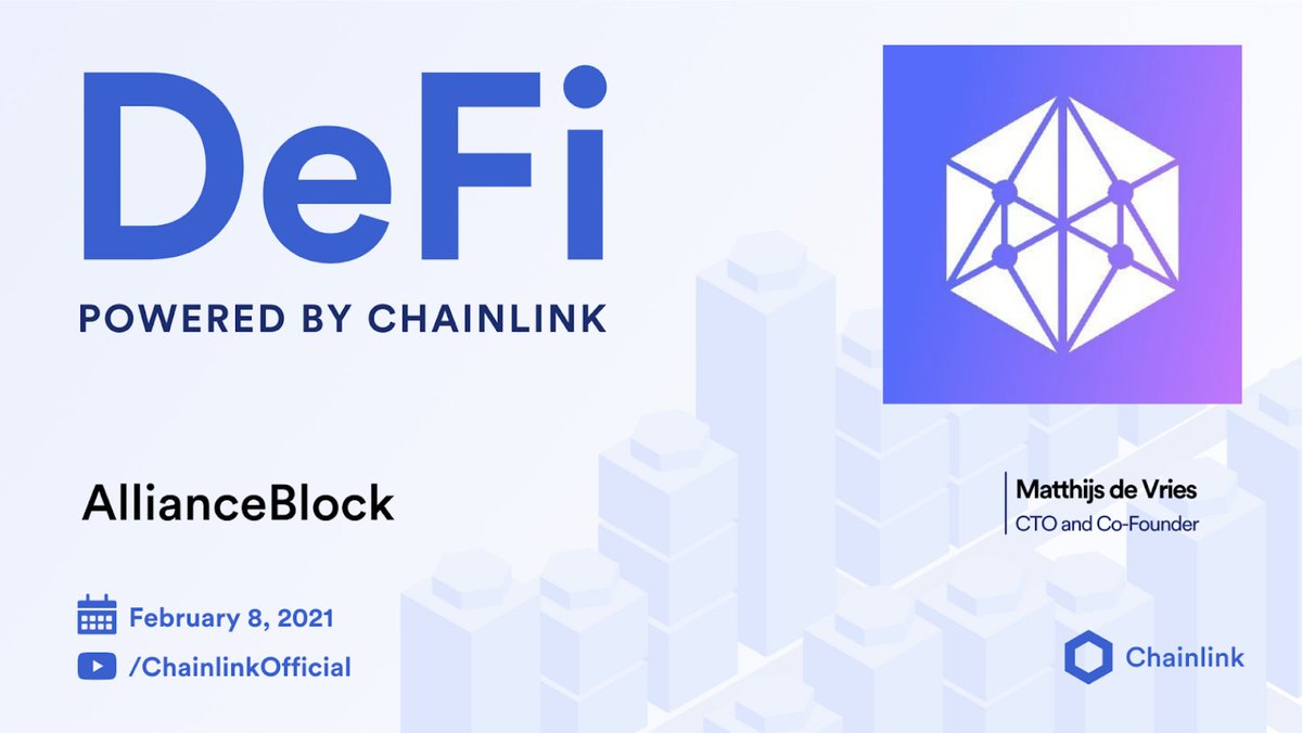 We recently deployed an $ALBT/USD Price Feed using @Chainlink’s oracle technology. It's already implemented in #LMaaS.

Next Tuesday, Chainlink will host our CTO and Co-Founder <a href="/MatthijsDeVries/">Matthijs de Vries 🧬</a> for a live AMA on their YouTube. 🔥

Set the reminder! 👇
youtube.com/watch?v=HIaHOt…