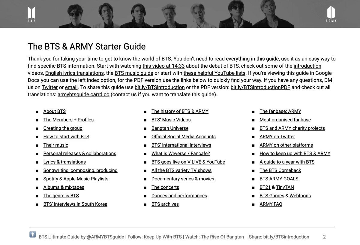 BTSnARMYHistory's tweet photo. The BTS & ARMY Starter Guide by @ARMYBTSguide is the most 💜comprehensive collection of BTS content and information💜 that I know and it also links to other useful ARMY accounts, collections and archives.
Link: https://t.co/z1Xkd1pIKl
#BTSResources
(Admin OC) https://t.co/TvICHh8T2t
