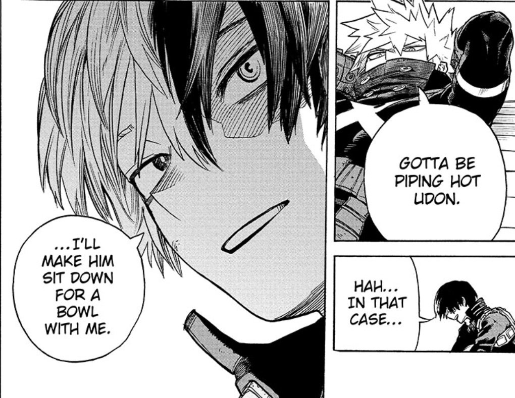 katsmuki's tweet photo. Bnha 342 
Bakugou lightening up the mood and making Todoroki smile>>> https://t.co/JXQmWmNbDd