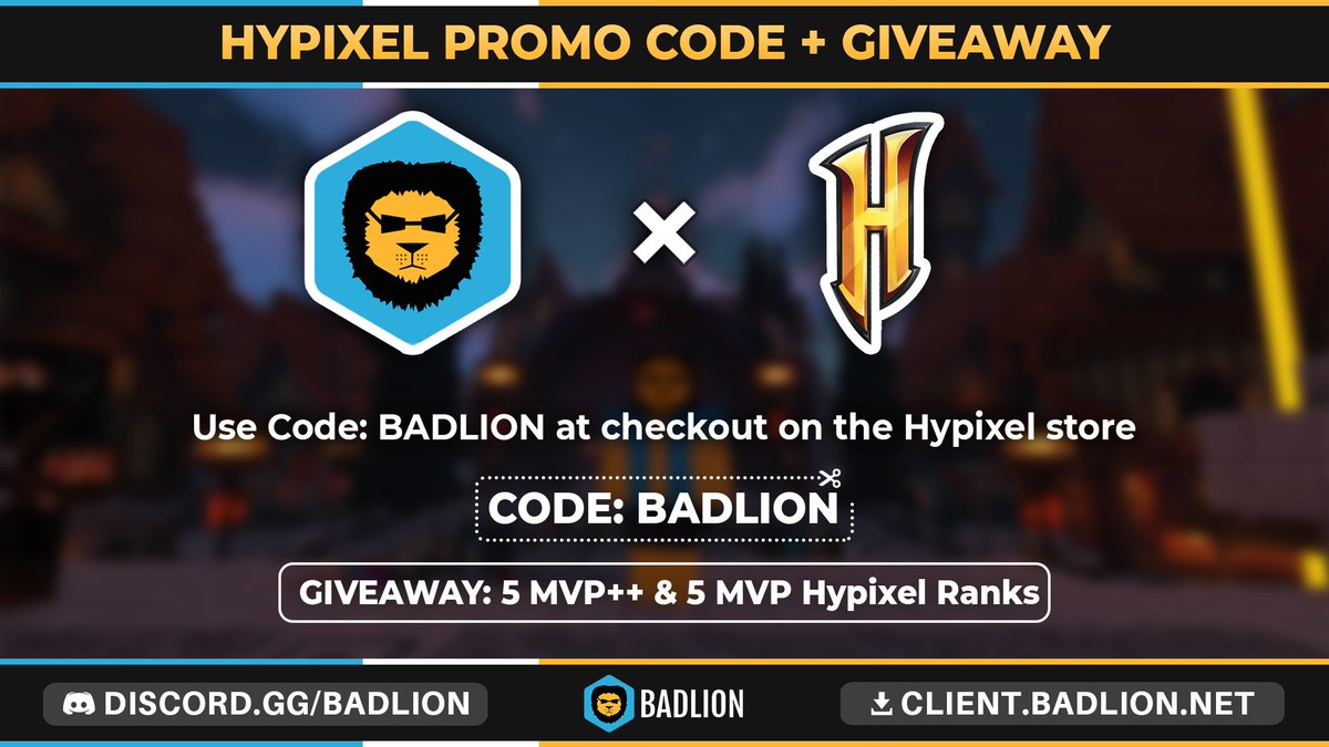You can use code "BADLION" while shoping on the Hypixel Store now!🛍️

The profits will 100% go towards community events.

To celebrate our partnership with hypixel, we'll giveaway 5 MVP++ and 5 MVP Hypixel Ranks.👀
Follow, Like, Retweet and Comment your IGN for a chance to win!🥳