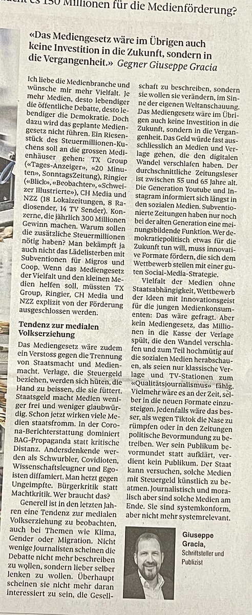 Mein Kommentar in der ⁦⁦<a href="/sonntagszeitung/">SonntagsZeitung</a>⁩ gegen das Mediengesetz.
