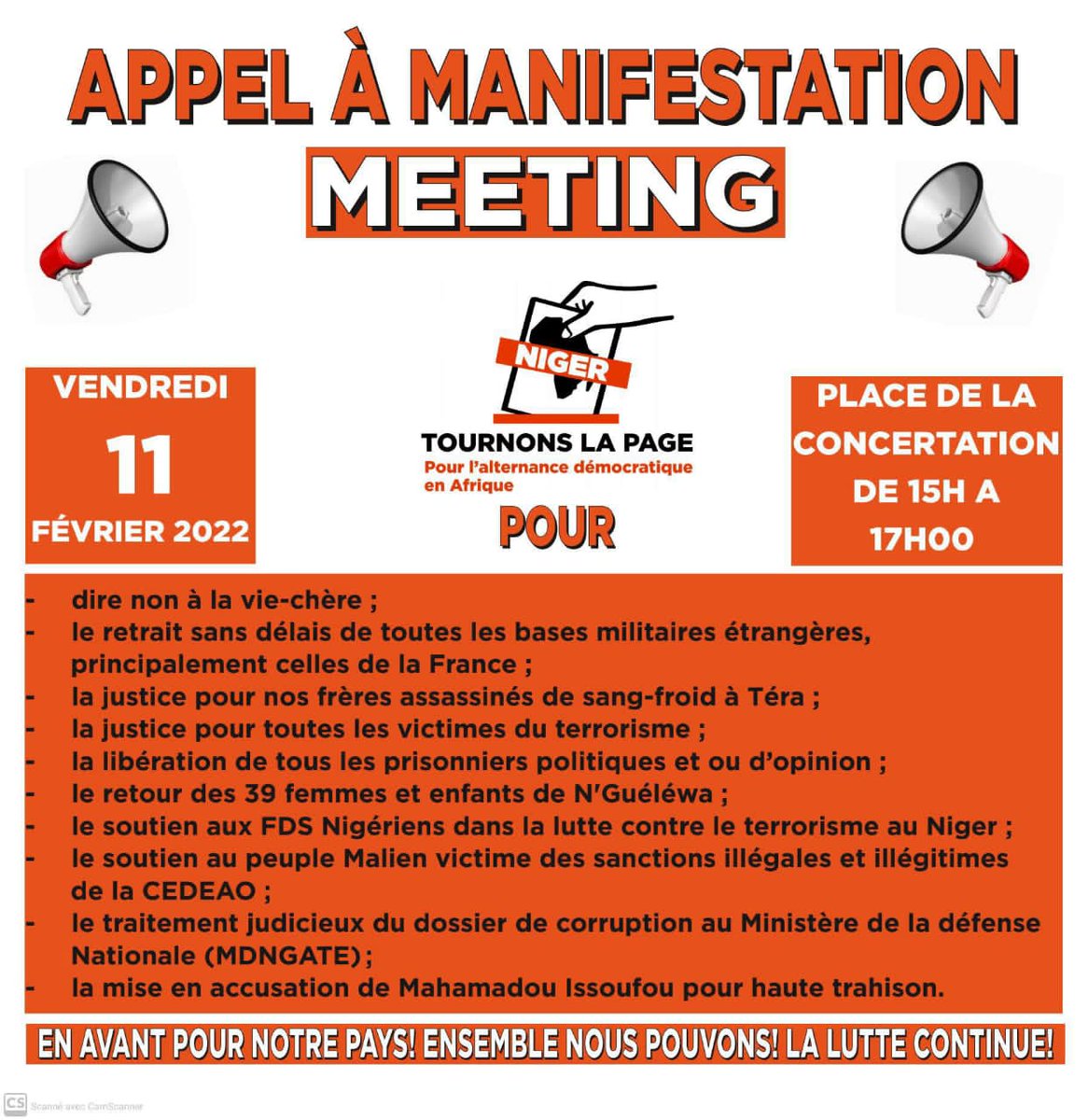 #Niger <a href="/tlpniger/">TournonsLaPage Niger</a> s'engage pour une mobilisation conséquente le 11 février 2022
<a href="/TlpGuinee/">Tournons La Page/Guinée</a> <a href="/TLPCI/">Tournons La Page Cote d'ivoire</a> <a href="/TLPBurundi/">TOURNONS LA PAGE BURUNDI</a> <a href="/TournonsLaPage/">Tournons La Page</a>