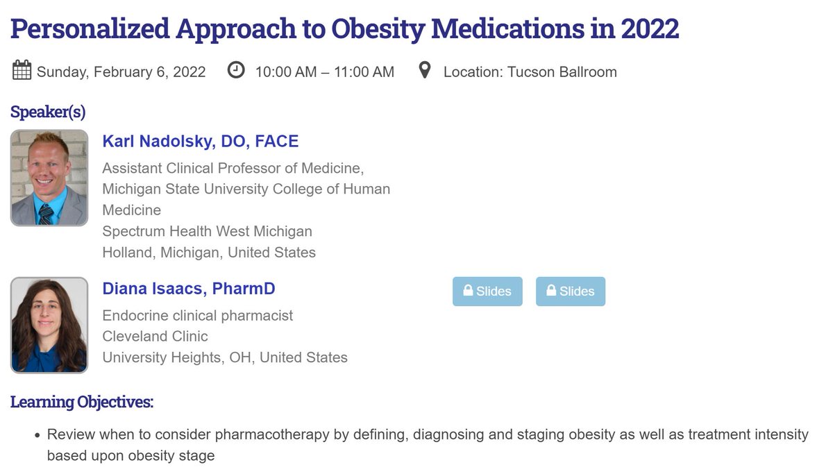 Looking forward to @DrKarlNadolsky and @DianaMIsaacs presentation on anti-obesity medications. 
Personalized Approach to Obesity Medications in 2022 cdmcd.co/LdRYvd #WeAreAACE #AACEObesity2022 @TheAACE