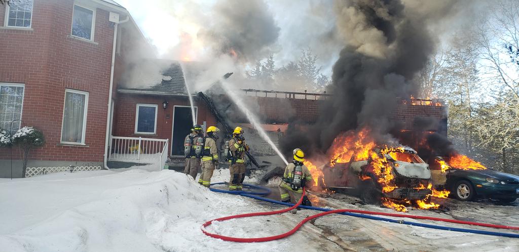 CREWS from all 3 stations responded to a garage fire on Bridge St. Deck gun used for an initial knock down and hand lines stopped fire from getting into roof and house. One occupant rescued and their dog.<a href="/NapaneeFire/">Greater Napanee Fire Services</a> <a href="/Greater_Napanee/">Greater Napanee</a>  <a href="/ONFireChiefs/">Ontario Association of Fire Chiefs (OAFC)</a>  <a href="/OAFTO/">OAFTO</a>  <a href="/omfpoa/">OMFPOA</a>