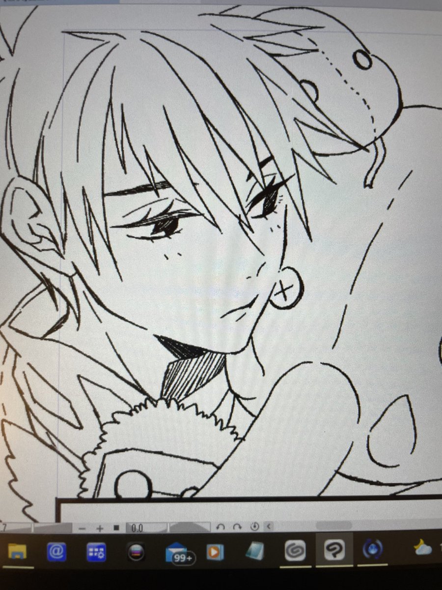 久しぶりの絵描きで勝手が思い出せ無さすぎるけど何とかペン入れまできたーねぇ、これもしかして半年ぶりくらいの…?絵…? 