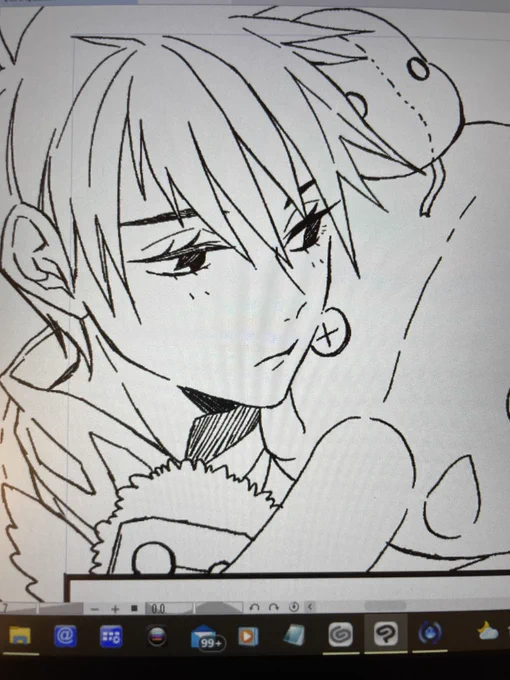 久しぶりの絵描きで勝手が思い出せ無さすぎるけど何とかペン入れまできたーねぇ、これもしかして半年ぶりくらいの…?絵…? 