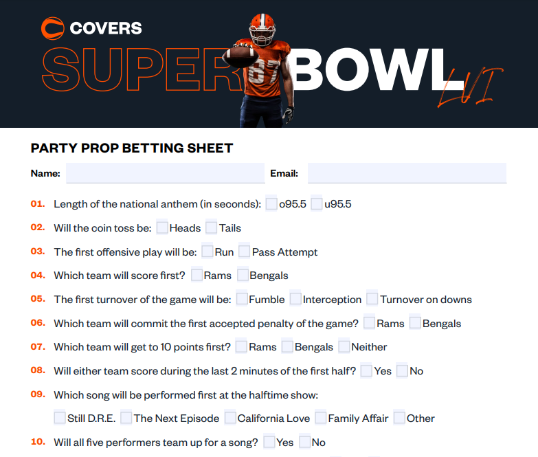 Covers on X: 'Our printable Super Bowl prop bet sheet is ready!