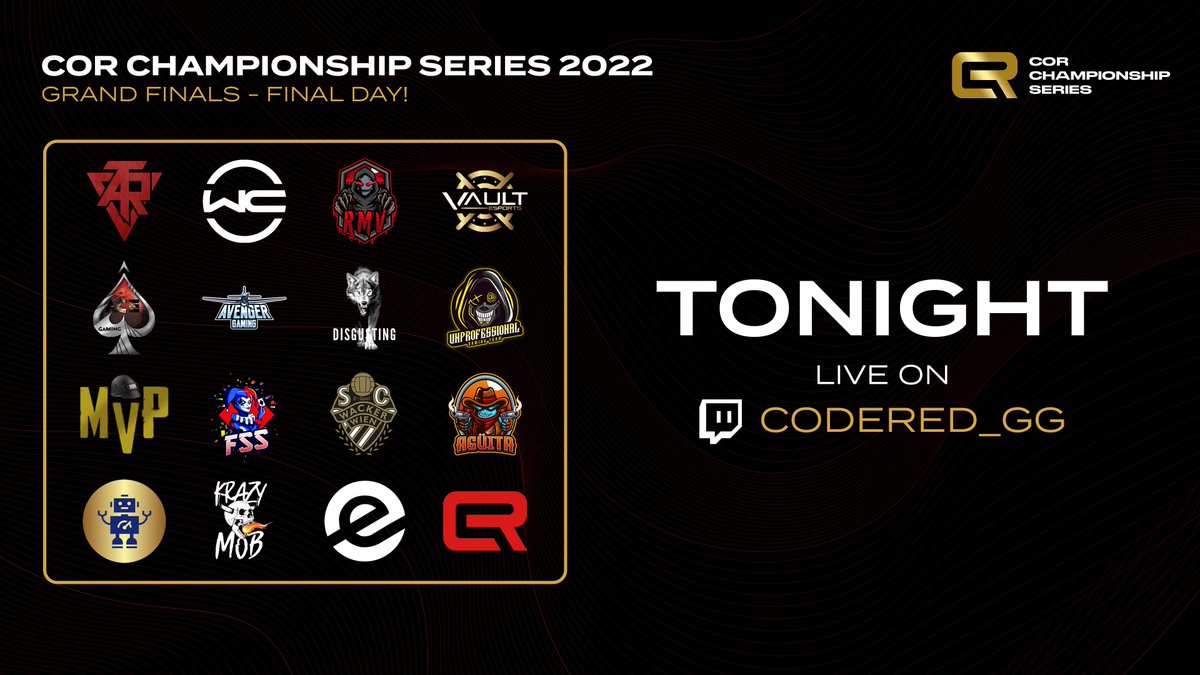 TONIGHT

Final 4 games! Who will be the champion?!

🕗 20:00 GMT
📺 twitch.tv/codered_gg

📊 twire.gg/en/pubgc/tourn…