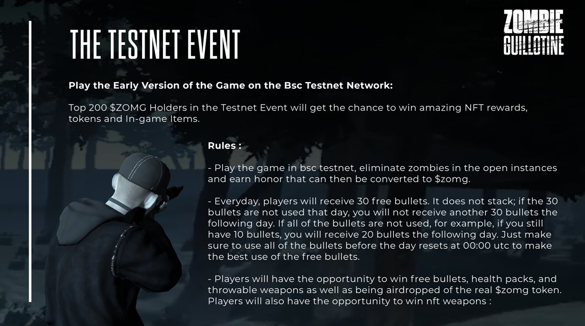 zomGGame's tweet photo. The Testnet Event
Join Now : https://t.co/pP7GxB4Tbh
#ZombieGuillotine #PlayToEarn #blockchaingames #NFTCommunity #NFTGiveaway #NFTGiveaways #Airdrop #NFTdrop https://t.co/fuuEXZJuQw