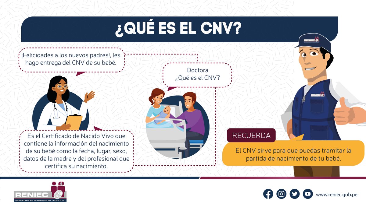 ReniecPeru's tweet photo. 👶 El Certificado de Nacido Vivo se genera en los establecimientos de salud y con este documento los padres pueden tramitar el acta de nacimiento de sus bebés. https://t.co/8HEegxBc6J