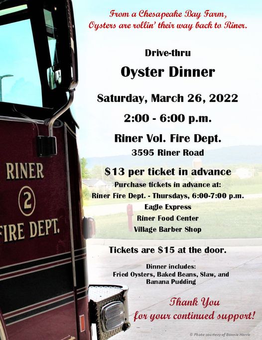 Rinner Volunteer Fire Department Annual Oyster Dinner