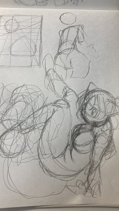 頭が回らんのでラフ捏ね回してるけど2〜3枚目は何をやろうとしてたのかもわからんなこれは… 