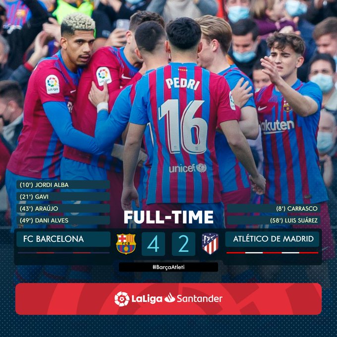 inflation Uanset hvilken bunke Barcelona vs Atletico Madrid Result, La Liga 2021–22: Catalan Giants Secure  Thrilling 4–2 Victory Despite Dani Alves Seeing Red Card (Watch Goal  Highlights) | ⚽ LatestLY