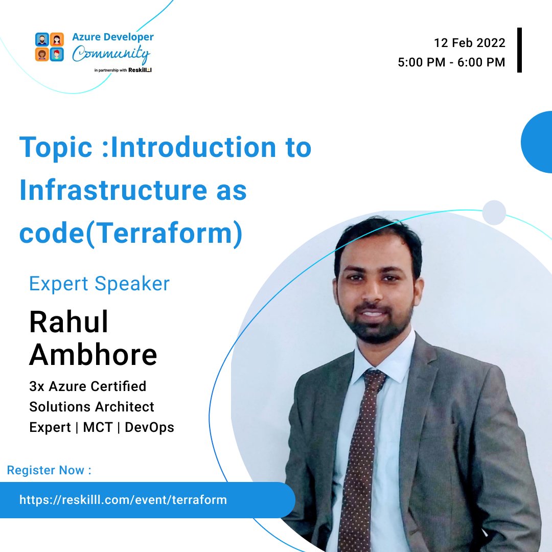 Get started with Introduction to Infrastructure as code(Terraform) with our expert Speaker Rahul Ambhore , learn how to use Terraform and use multi-cloud platforms efficiently.
Website Link: reskilll.com/event/terraform
#cloud #infrastructure #terraform