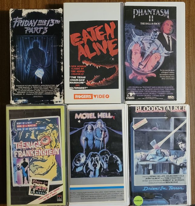 helluva score, all original VHS releases, the original box for the f13-p3 movie while the other ones<a href="/tag/vhs"class="tags"><span>#vhs</span></a><a href="/tag/eatenalive"class="tags"><span>#eatenalive</span></a><a href="/tag/phantasm2"class="tags"><span>#phantasm2</span></a><a href="/tag/fridaythe13thpart3"class="tags"><span>#fridaythe13thpart3</span></a>