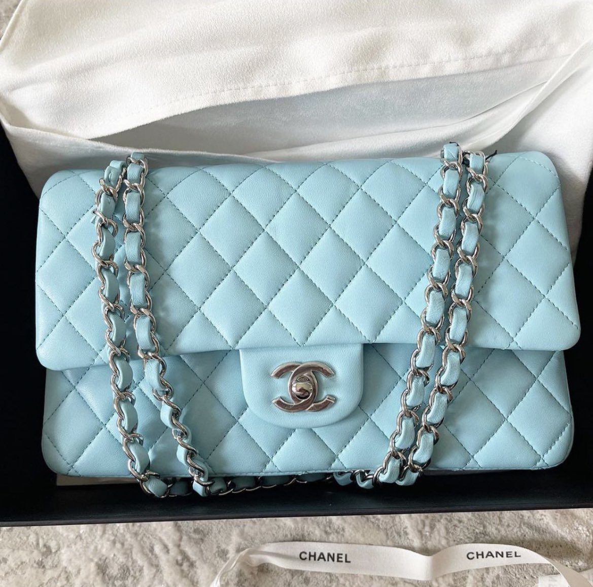 👜 on X: baby blue chanel bag  / X