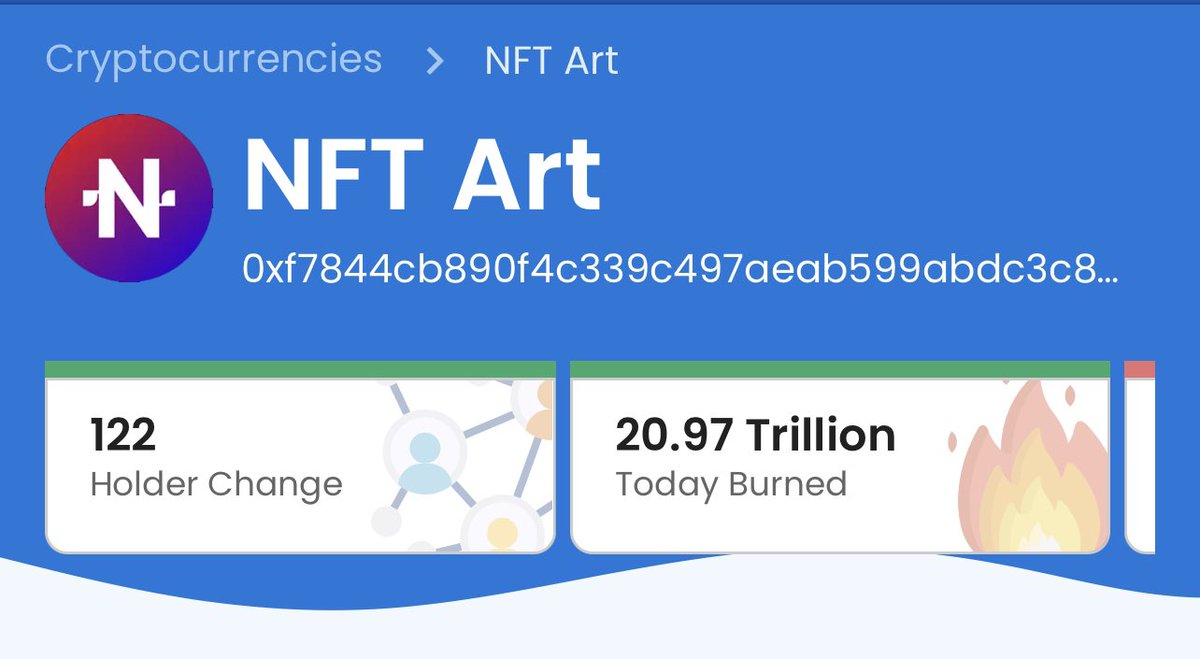 NFTCRYPTOGOD's tweet photo. $NFTART BURNED OVER 20T TOKENS IN 24 HOURS. @EnterNFT 

#ENTERART #EnterShillGang #EnterArmy #pancakeswap #BNB #NFT #NFTs #NFTGiveaway #NFTCommunity #NFTartist #NFTCommmunity #nftcollectors  #Crypto #cryptocurrency #NFTProject #blockchain #DeFi #altcoin #binance #Metaverse #BTC https://t.co/g90o7e9Sfm