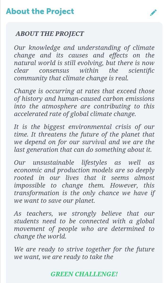 About the project #greenchallenge #etwinning #climate #Environment #saveEarth #wwf #GlobalWarming #climatechange