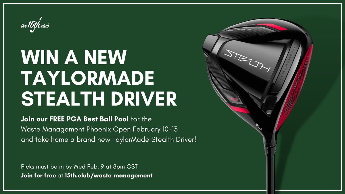 join15thclub's tweet image. Alright y’all…

It’s time to get your hands on the driver that every influencer won’t stop talking about.

Our PGA Best Ball Pool is totally free. 

Hit the link, give us a follow, tell your friends, and sign up by Wed Feb 9th.

15th.club/waste-manageme…

#golfpool #wmpo