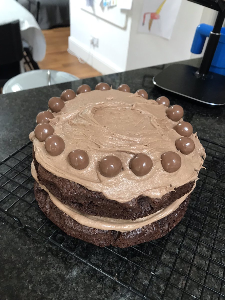 LozzaHowarth's tweet image. Made @Nigella_Lawson Malteser cake for Teddy’s 7th birthday party. Bit wonky but tastes good!