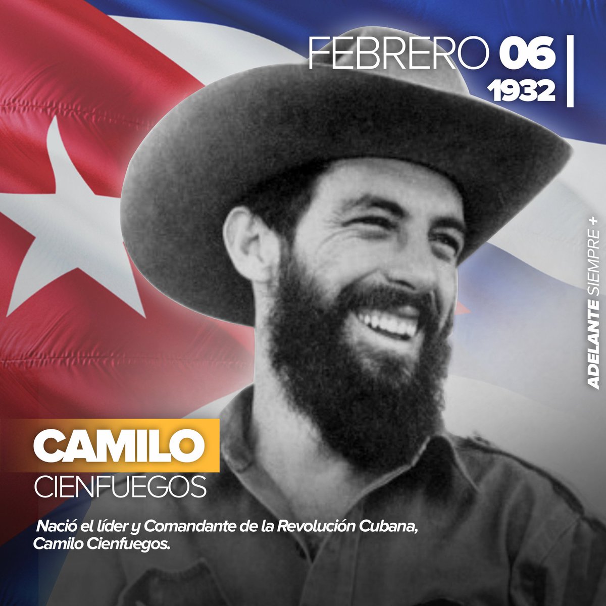 #Efeméride| Un día como hoy, nació el líder y Comandante d la Revolución Cubana Camilo Cienfuegos, conocido por su amplia sonrisa, fiel defensor d la justicia social y uno d los pilares fundamentales q derrocó a la tiranía batista. ✊🇨🇺

#CamiloVive
#RubenSiempreAzulIntenso