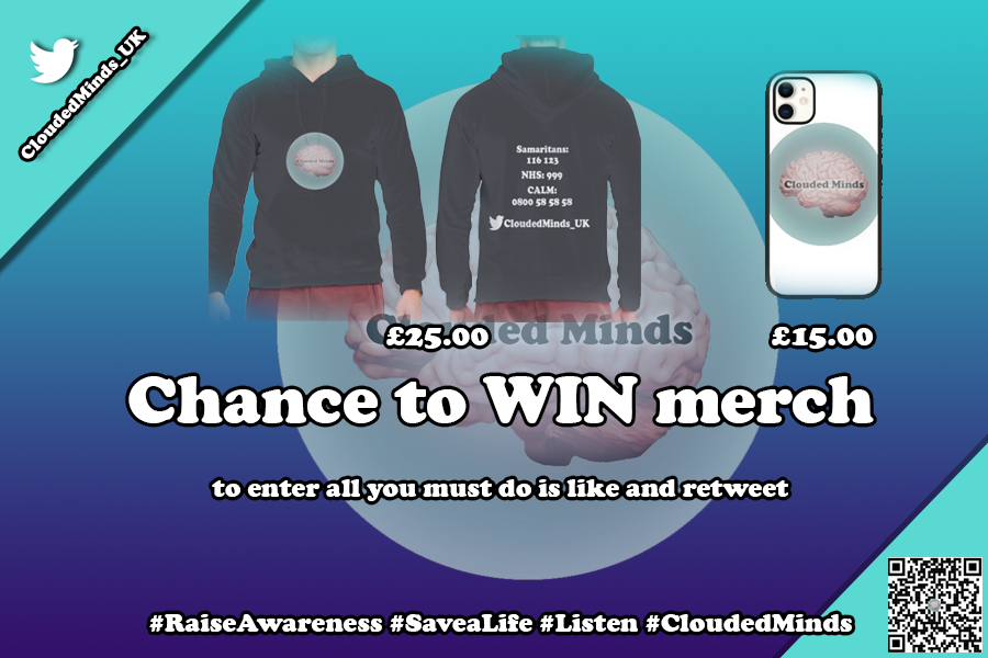 CloudedMinds_UK's tweet photo. GIVE AWAY:
Chance to WIN merch ! We offer the chance to win
£50 in store credit to who ever is the winner!!, alongside a runners up prize of one item from your choosing (prices are there as reference)
good luck!
#savealife #listen #raiseawareness #CloudedMinds https://t.co/X73Av3HI13