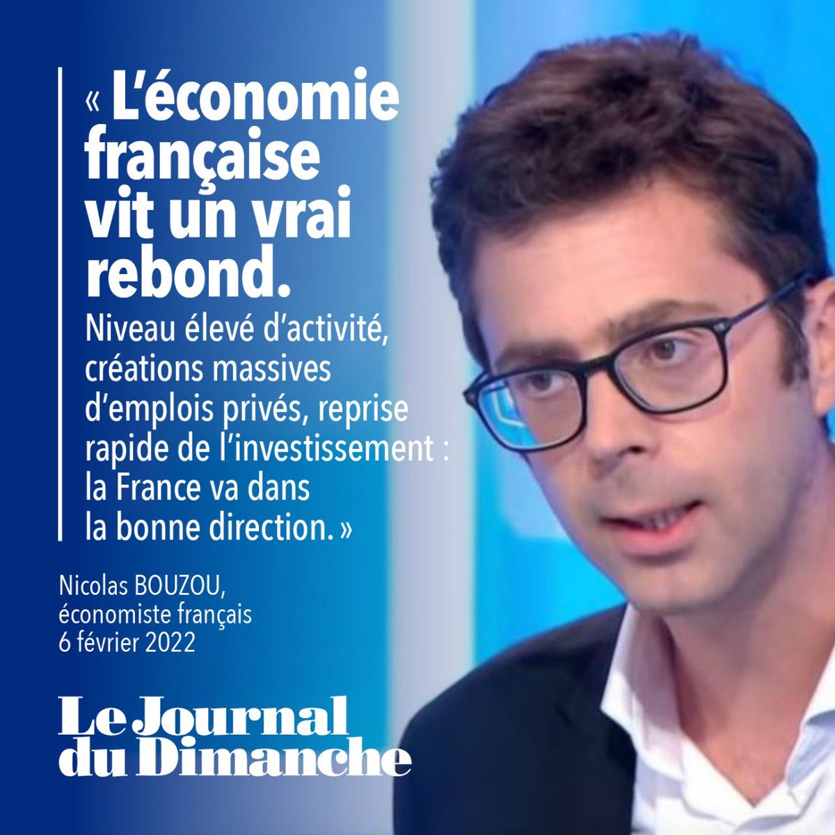 jmgoustour's tweet photo. 📈 La France avance #avecvous ! 
Avec 7 % de croissance en 2021, l'économie française est au plus haut !
Pour Nicolas Bouzou, économiste, ce n'est pas un simple rattrapage mais un vrai rebond pour notre économie. 

➡️ à lire dans le Journal du dimanche : https://t.co/d6M4mm2tuS https://t.co/oNujXspSNC