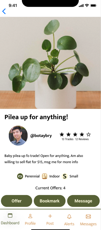 _PlantTrader_'s tweet photo. Here's currently how the app looks! Of course with just mock data- but hopefully you can get a feel on how you guys can trade and interact with each other! Posts appear on your dashboard by location (whichever's closest is on top) - but will not share exact location for safety. https://t.co/IqNo5KvP6r