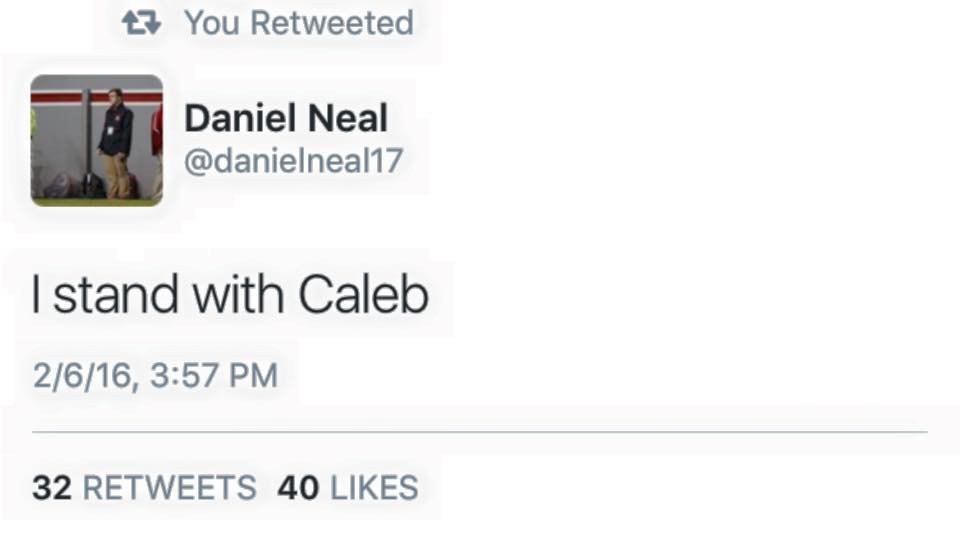 RobMcLamb's tweet photo. On this day (2/6) six years ago in 2016, Daniel Neal (@danielneal17) started a profound movement that will never be forgotten by Wolfpack Nation. #WhereIsDanielNeal
#IStandWithCaleb https://t.co/c4uSIsYDkz