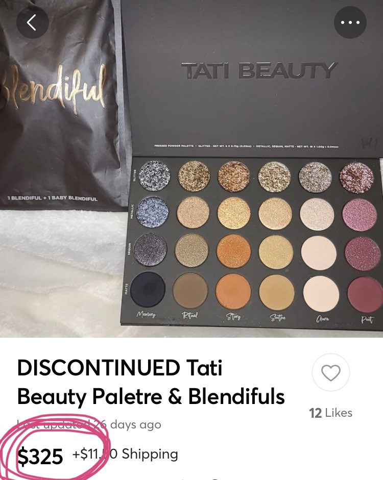 makeupbymariah7's tweet photo. People selling their @tatiwestbrook palettes for over $300 baffles me. Capitalizing off of a brand closing and making it so others who may finally be able to afford a palette like this couldn’t possibly afford it now seems wrong to me…. https://t.co/t98Ma6OcEd