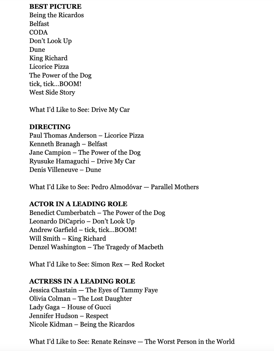 SeanFennessey's tweet image. Here are my Oscar nomination predictions, and the surprise nominees I'd like to see.

Reminder: I don't know anything and am stupid.