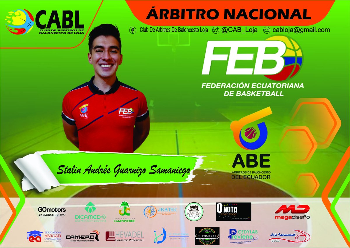 CabLoja's tweet photo. Queremos felicitar a nuestros compañeros Stalin Guarnizo, Andrea Sigcho, por su designación y participación de las finales del grupo B de la Liga U18 sede en Zamora Chinchipe (4,5,6 de febrero 2022), Y especialmente a Stalin quien fue designado a arbitrar la final de este torneo https://t.co/UEcGDVkRBc