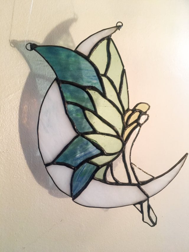 Beautilful Fairy from fellow Glass Artist Clare Adie at Glassy Lassie from @Sara_SilkPurse #ukseller #handmadeuk #handmadeisbest #glassart #gifts #giftware #glassfusing #stainedglassart #handmadeglass #stainedglass #contemporarycraft #fairy #moon  #silkpurseguild