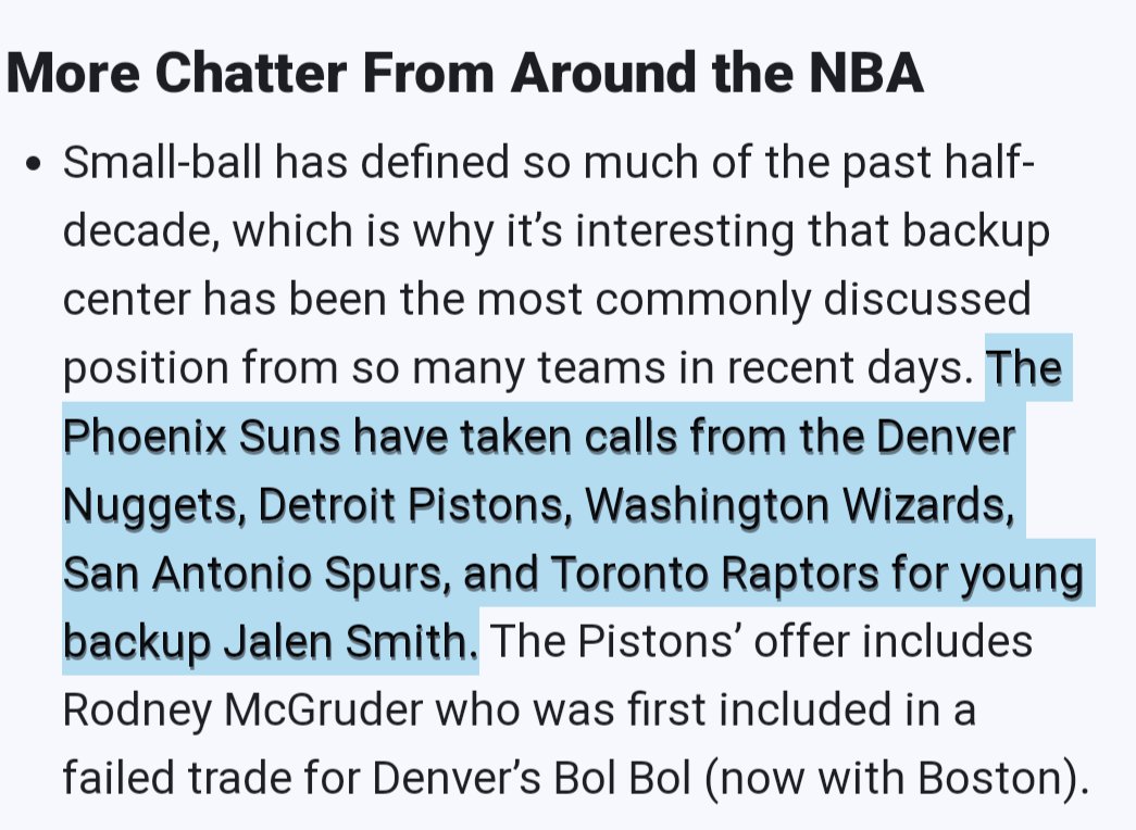 RT @Josh810: Report today of Spurs calling about Suns' Jalen Smith: https://t.co/Zey7MxrffC