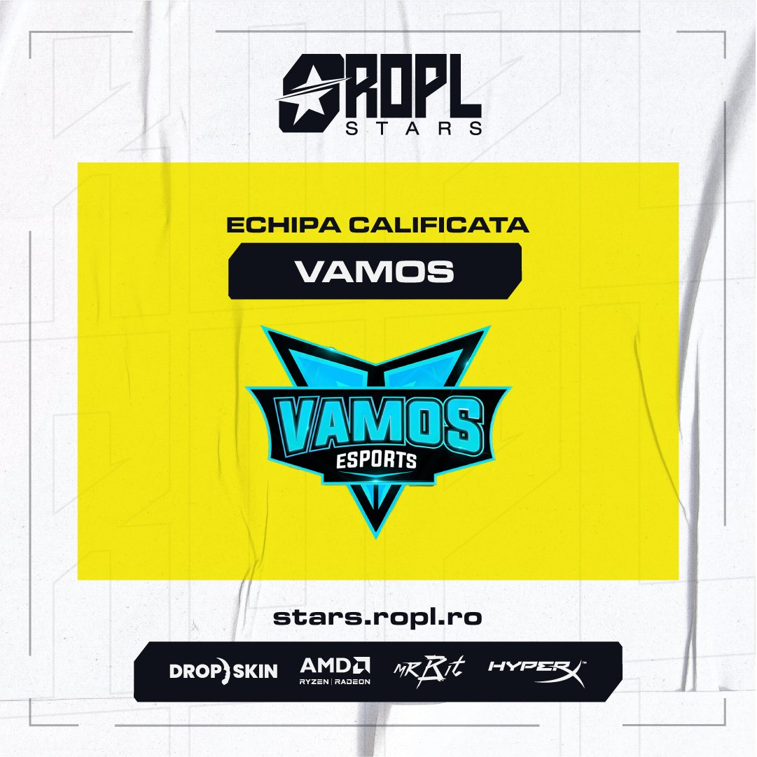 Ultima echipă calificată pentru ROPL Stars este VAMOS eSports ! 

În meciul de calificare au întâlnit REDPack Hunters, de care au trecut cu scorul de 2-0 (16-5 Ancient, 25-21 Mirage). 

Felicitări tuturor care și-au jucat șansa pe parcursul celor trei qualifiere, 🔜 playoff!