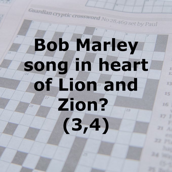 Bob Marley song in heart of lion and Zion? (3,4)

Happy birthday, Bob Marley - born 1945. 