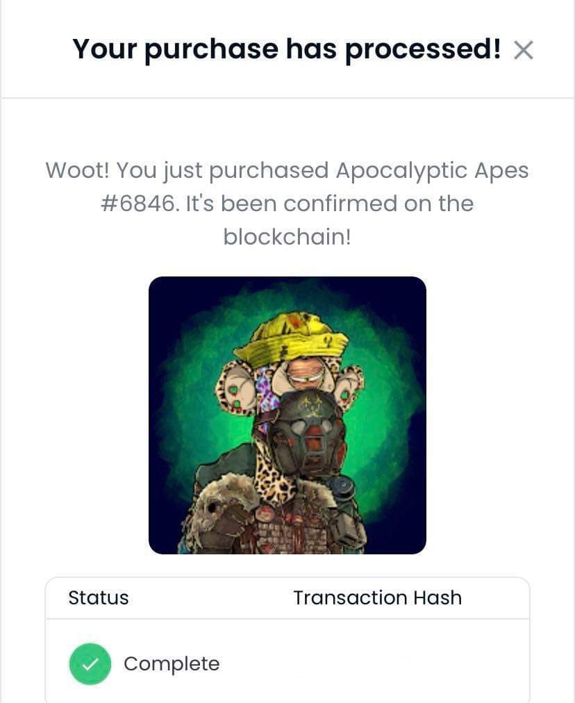 Just purchased my first <a href="/apocalypticapes/">Apocalyptic Apes | 🦍</a>. @AApeCommunity #AAPES #AAPES6846
