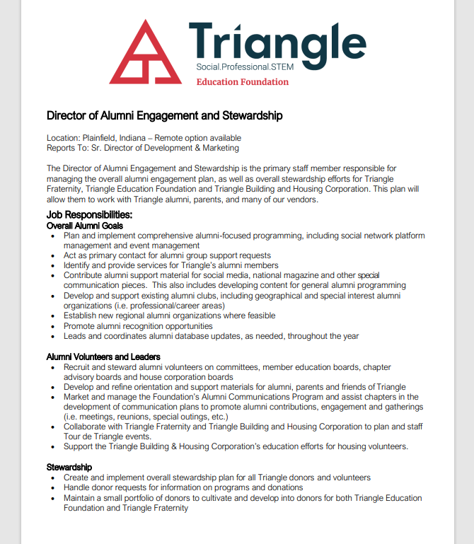 HESAOhio's tweet photo. (1/2) The Triangle Education Foundation is hiring two positions: Director of Alumni Engagement &amp; Stewardship and Director of Development. Great opportunities for 2nd year cohort and above. Check out their full job descriptions here: https://t.co/DfqFMX6oE1