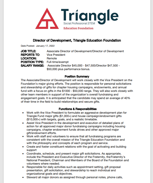 HESAOhio's tweet photo. (1/2) The Triangle Education Foundation is hiring two positions: Director of Alumni Engagement &amp; Stewardship and Director of Development. Great opportunities for 2nd year cohort and above. Check out their full job descriptions here: https://t.co/DfqFMX6oE1