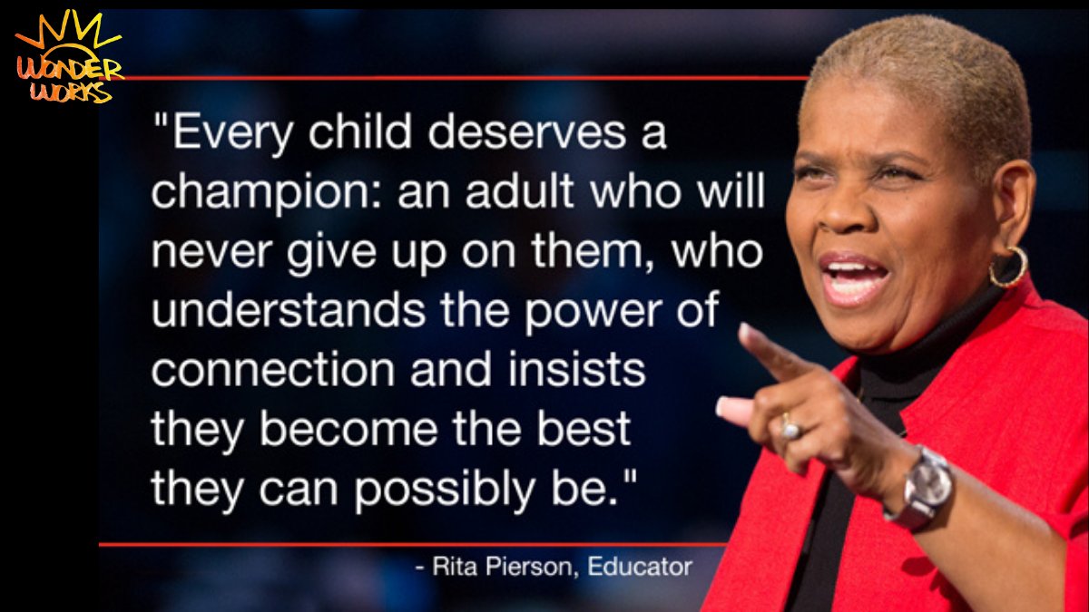 WonderWorksOP's tweet photo. For an inspiration boost, check out Rita Pierson's Ted Talk, Every Child Needs a Champion today. https://t.co/M5T4Rj2EQA #SundayInspiration #EarlyChildhoodEducation #WhyWonderWorks #BlackHistoryMonth https://t.co/PMcOTlLpG6