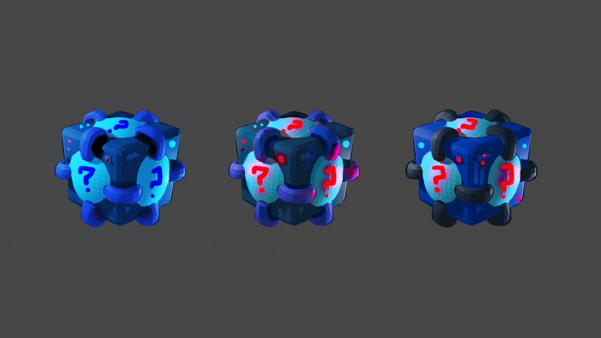 3D model paintovers for the mystery trap boxes, to get a feeling for how they should look in-game #IndieGameDev #gamedev #Blender3d #conceptart