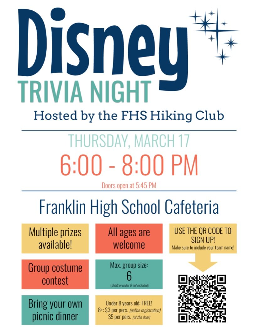 MsFrizz143's tweet photo. @FhsHikingClub is hosting a Trivia Night at FHS in March! Prizes for top 3 teams &amp; great fun will be had by all 🌲
Use this link to register and be sure to add your team name when you register! Comment with any questions &amp; share!
https://t.co/3ZygAxvMzc https://t.co/d3wDB4Odey