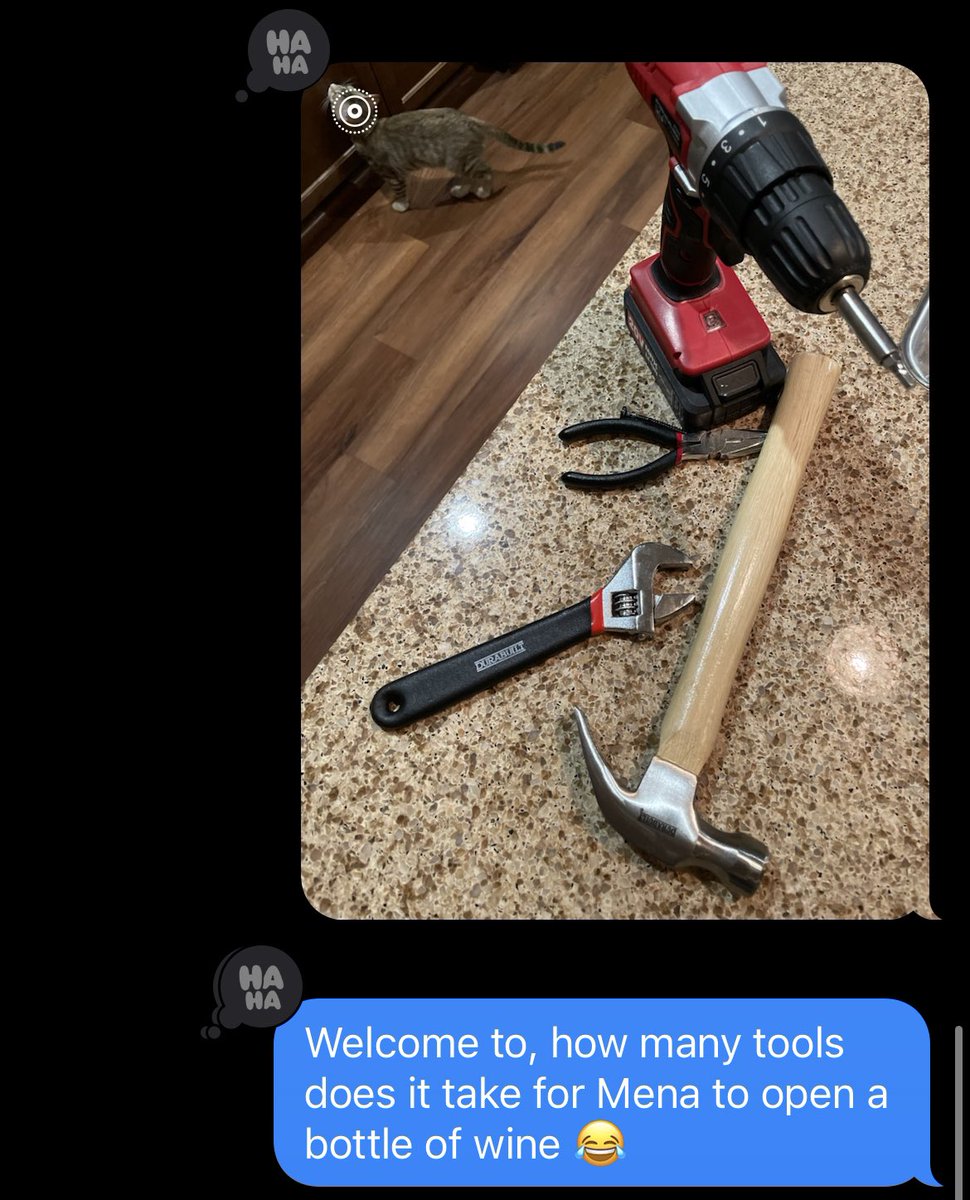 Imjustmena's tweet photo. Upgrades people. Upgrades. 😂 bless @saecreole for the wine opener 🤣 ready to embrace my inner wine bitch @lifeaschaos @imjustkrxs https://t.co/LZ1zd73p09