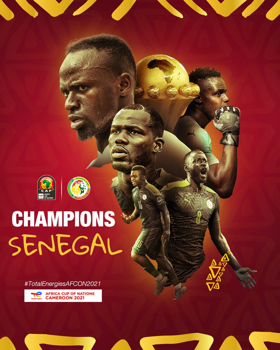 🇸🇳 𝗖𝗛𝗔𝗠𝗣𝗜𝗢𝗡𝗦 𝗢𝗙 𝗔𝗙𝗥𝗜𝗖𝗔 🇸🇳 

#TeamSenegal CLAIM THEIR FIRST-EVER #TotalEnergiesAFCON TITLE 🤩

HISTORY WRITTEN BY THE #AFCON2021 LIONS OF TERANGA 🦁 

#TotalEnergiesAFCON2021 | @Fsfofficielle