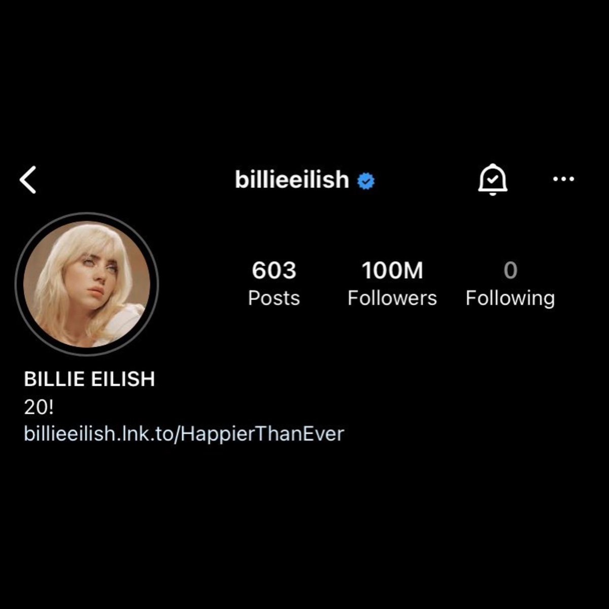 billieeilishtrs's tweet photo. Billie has officially reached 100 MILLION followers on Instagram! https://t.co/puAeL31LZp