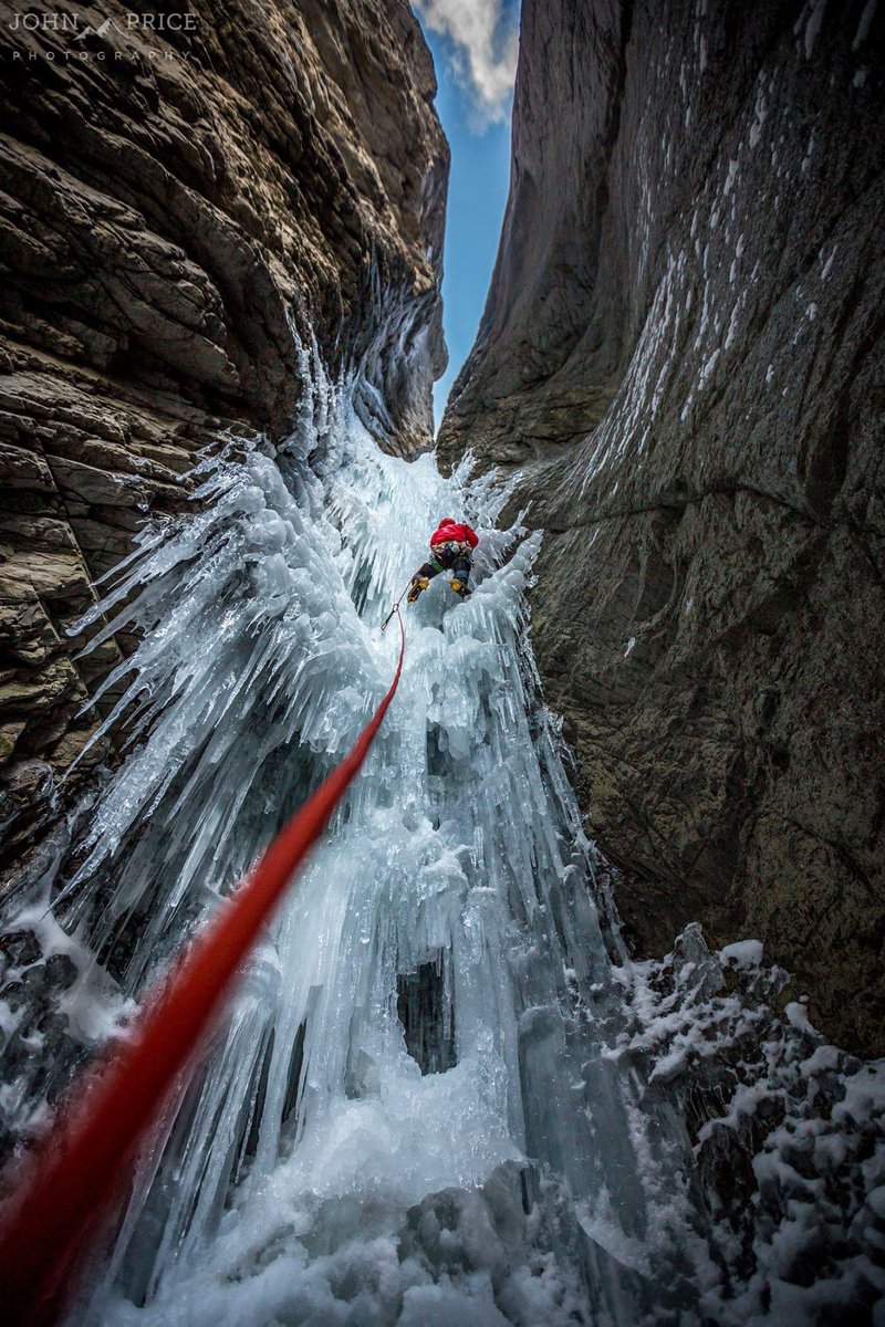Ice climbing in slot canyons, beautiful yet potentially v dangerous. ‘Urs Hole’ Cascade Mt, Banff.