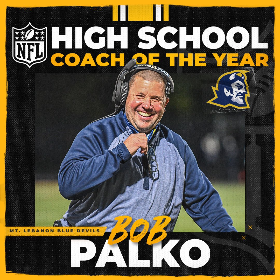 SteelersYouthFB's tweet photo. NFL HIGH SCHOOL COACH OF THE YEAR

Congratulations to Coach Palko and the entire @mtlebofootball team!

📝: https://t.co/GQJ8DLUrXW https://t.co/QtTVYrLTp2