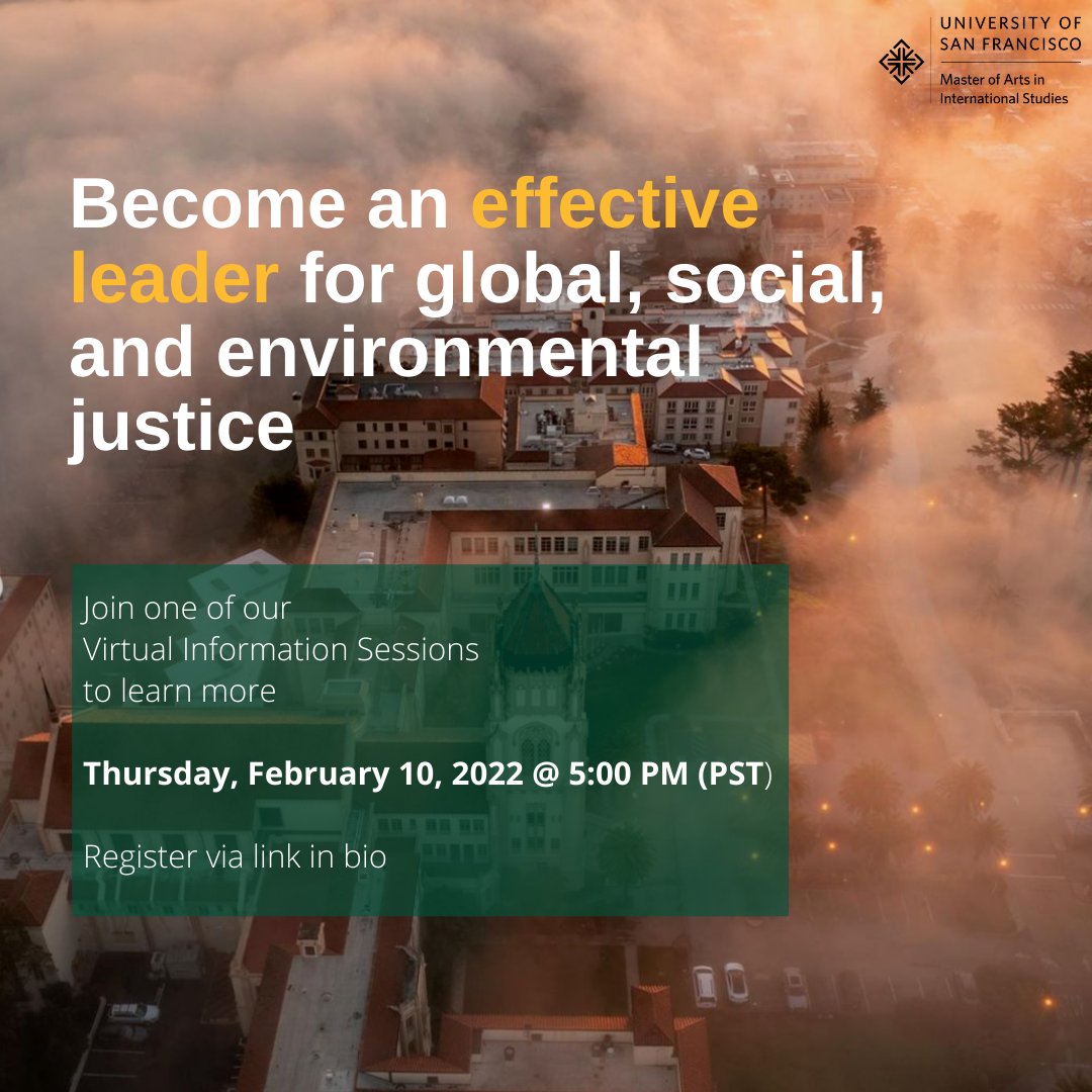 Are you passionate about becoming an effective leader? Our global, environmental &amp; social justice-focused MA in International Studies program is for you. Meet our Program Manager, at our next info session.
Register here: linktr.ee/usfmais