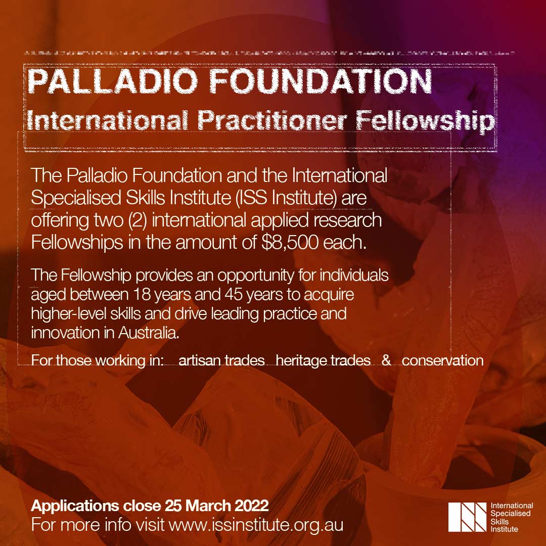 ISS__Institute's tweet photo. Applications for the Palladio Foundation Fellowship are now open!

Visit our website to learn more if you are working in #conservation #artisan trades or #heritage trades. https://t.co/KoXKVioP3C