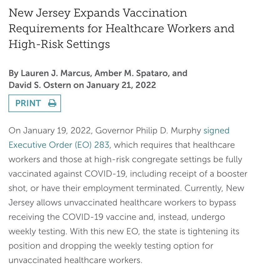 Well, well.

This will be interesting to watch now that NJ has decided - AFTER the largest surge of the pandemic - to fire HCWs if they aren't fully-vaxxed + boosted.

Until recently, they allowed a test-out option and managed to keep Staffed Beds very high (unlike NY). https://t.co/J9ZBu5jSda https://t.co/L3Gf8XlCYG